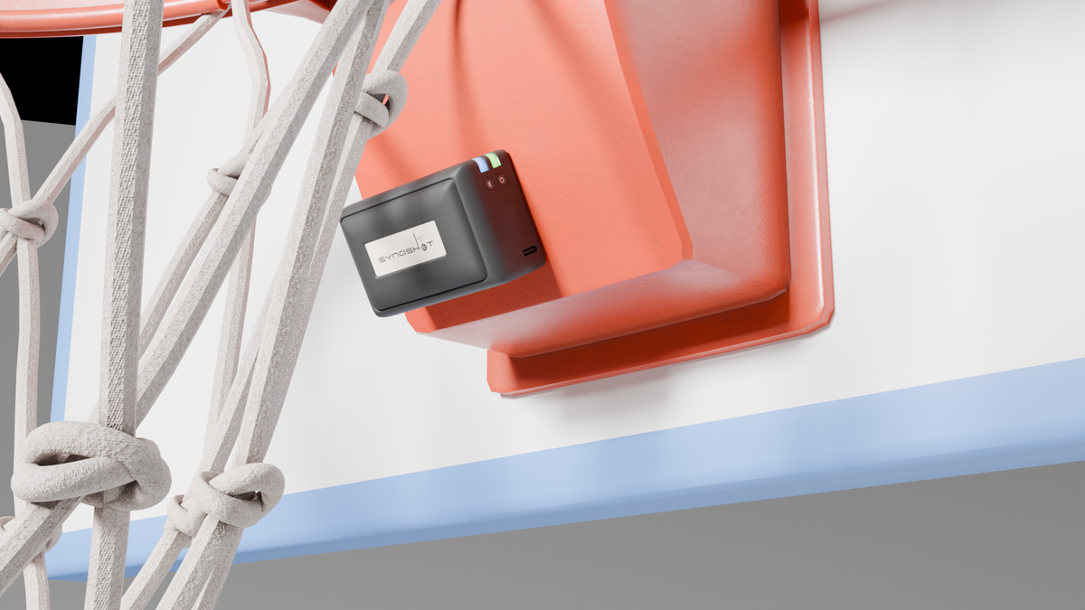 SynqShot installed near a basketball hoop